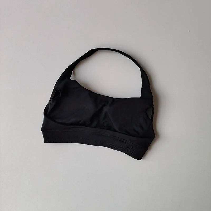 Sports Bra Women Shockproof Seamless Halter Top High Support Push-up Open Back Gym Wear Fitness Workout