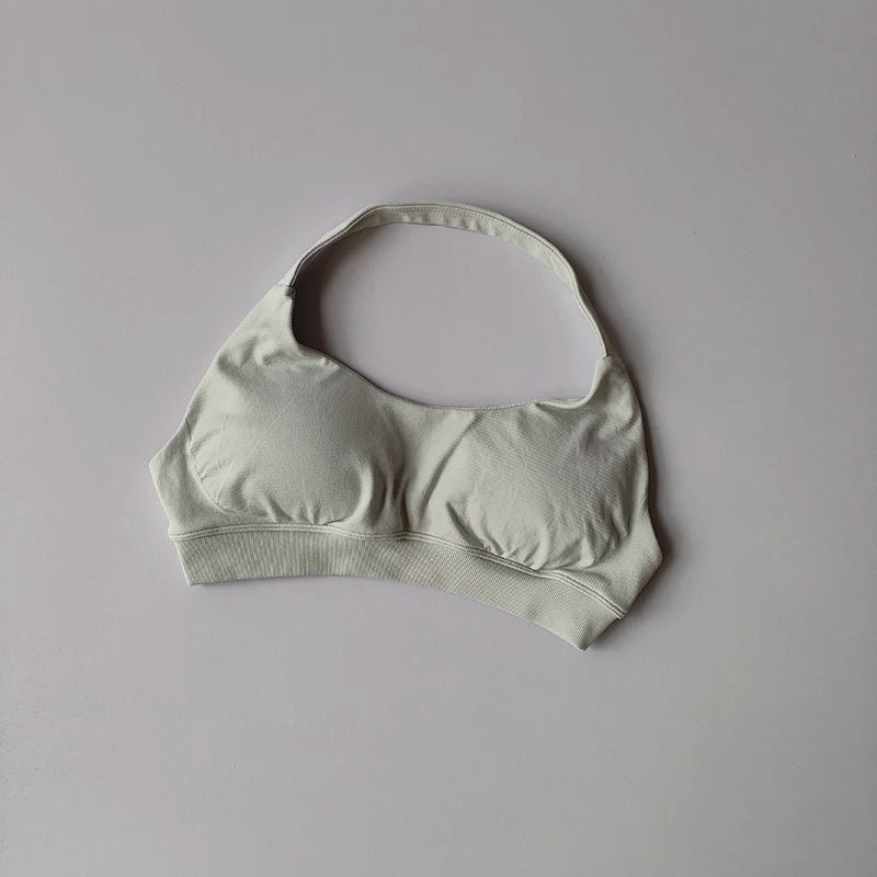 Sports Bra Women Shockproof Seamless Halter Top High Support Push-up Open Back Gym Wear Fitness Workout