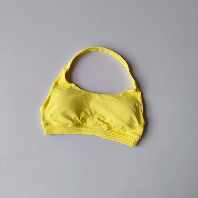 Sports Bra Women Shockproof Seamless Halter Top High Support Push-up Open Back Gym Wear Fitness Workout