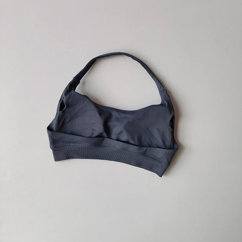 Sports Bra Women Shockproof Seamless Halter Top High Support Push-up Open Back Gym Wear Fitness Workout