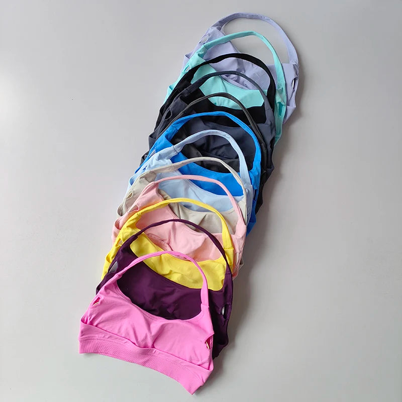 Sports Bra Women Shockproof Seamless Halter Top High Support Push-up Open Back Gym Wear Fitness Workout