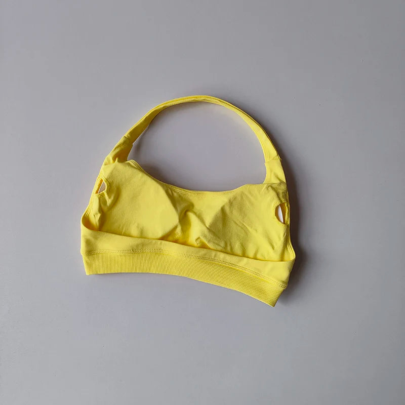 Sports Bra Women Shockproof Seamless Halter Top High Support Push-up Open Back Gym Wear Fitness Workout