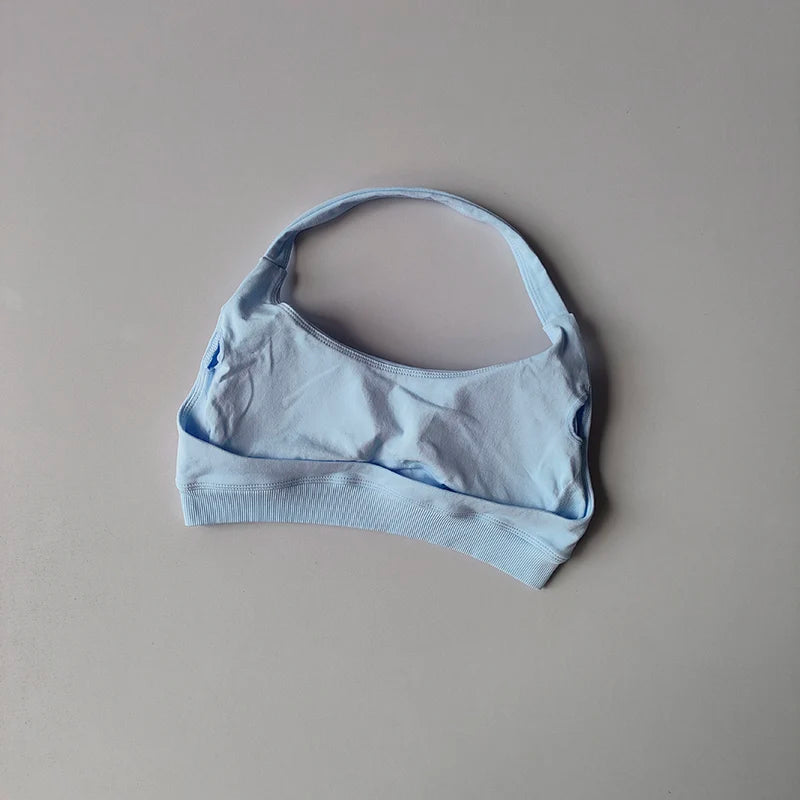 Sports Bra Women Shockproof Seamless Halter Top High Support Push-up Open Back Gym Wear Fitness Workout