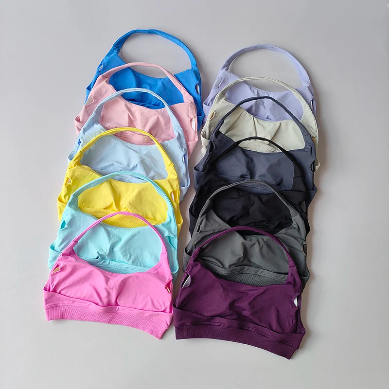 Sports Bra Women Shockproof Seamless Halter Top High Support Push-up Open Back Gym Wear Fitness Workout