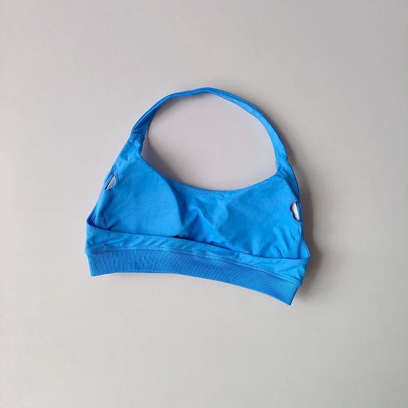 Sports Bra Women Shockproof Seamless Halter Top High Support Push-up Open Back Gym Wear Fitness Workout