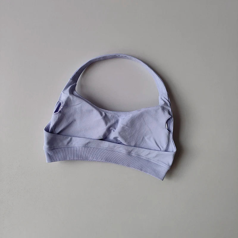 Sports Bra Women Shockproof Seamless Halter Top High Support Push-up Open Back Gym Wear Fitness Workout